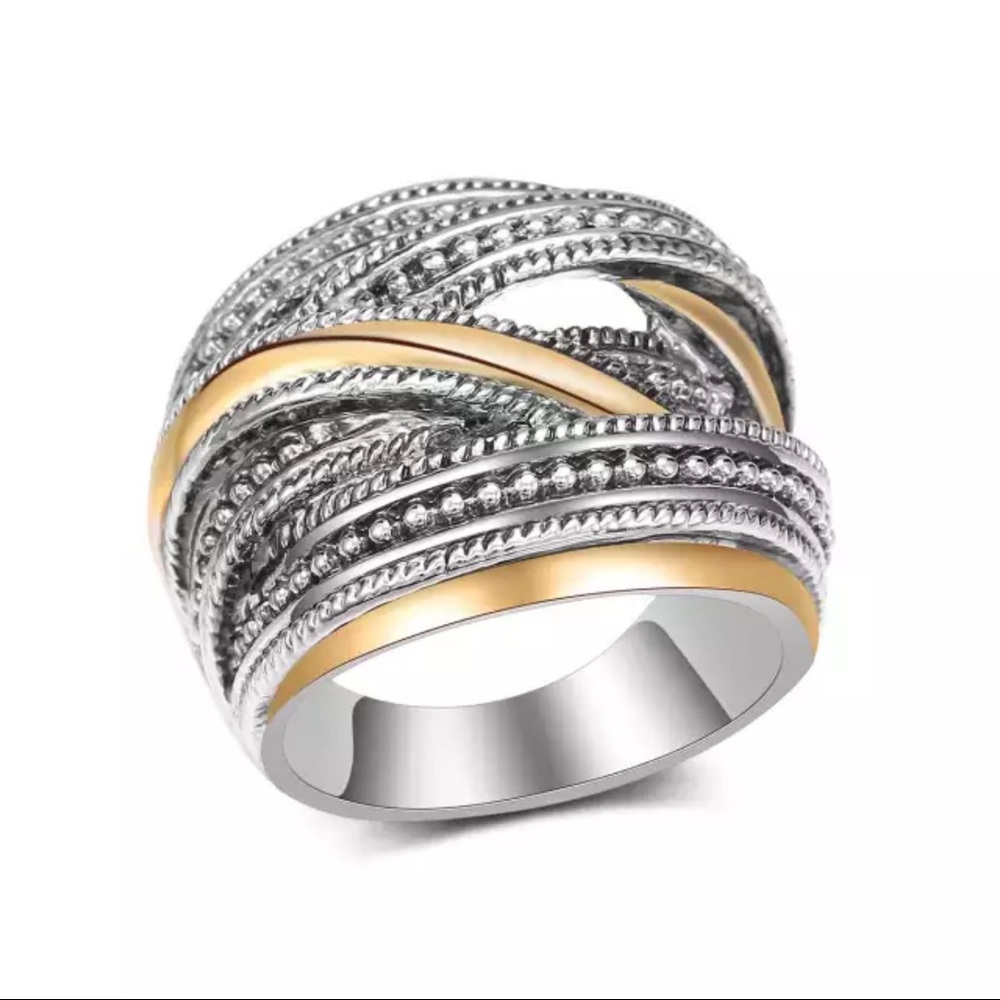 New Two Tone 925 Silver Multi Layer Ring